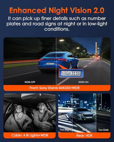 Vantrue E3 3 Kanal 2.7K WiFi Dash Cam GPS, Sesli Kontrol, Starvis IR Gece Görüşü, 24 Saat Tamponlu Park Modu, 3 Yönlü 1944P+1080P+1080P Ön ve Arka İç Dash Kamera, 512GB'a Kadar Destek - 5