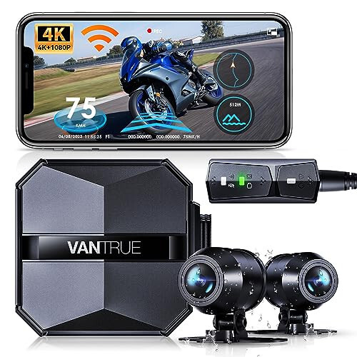 Vantrue F1 Motorcycle 4K Front and Rear Dash Cam, 4K + 1080P Motorcycle Camera, GPS, Full Body Waterproof, Wi-Fi, 160°Wide Angle, Starvis Night Vision, G-Sensor, Parking Mode, Support 512GB Max - 1