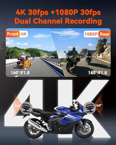 Vantrue F1 Motorcycle 4K Front and Rear Dash Cam, 4K + 1080P Motorcycle Camera, GPS, Full Body Waterproof, Wi-Fi, 160°Wide Angle, Starvis Night Vision, G-Sensor, Parking Mode, Support 512GB Max - 2