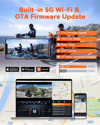 Vantrue F1 Motorcycle 4K Front and Rear Dash Cam, 4K + 1080P Motorcycle Camera, GPS, Full Body Waterproof, Wi-Fi, 160°Wide Angle, Starvis Night Vision, G-Sensor, Parking Mode, Support 512GB Max - 4
