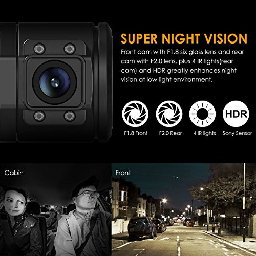 Vantrue N2 Pro Uber Dual Dash Cam Infrared Night Vision, Dual Channel 1080P Front and Inside - 3