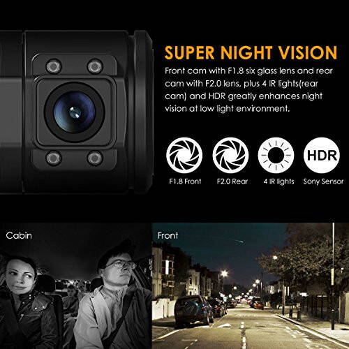 Vantrue N2 Pro Uber Dual Dash Cam Infrared Night Vision, Dual Channel 1080P Front and Inside - 3