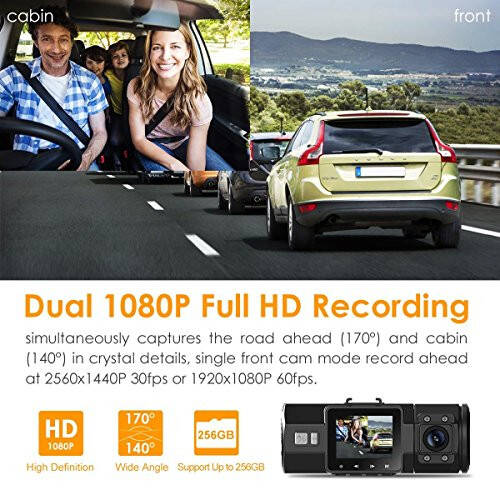 Vantrue N2 Pro Uber Dual Dash Cam Infrared Night Vision, Dual Channel 1080P Front and Inside, 2.5K Single Front Car Accident Dash Camera, 24hr Motion Sensor Parking Mode, Support 256GB max - 2