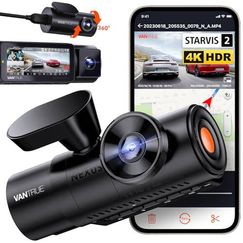 Vantrue N4 Pro 3 Kanal 4K WiFi Dash Cam, STARVIS 2 IMX678 Gece Görüşü, 4K+1080P+1080P Ön İç ve Arka Üçlü Araç Kamerası, Sesli Kontrol, GPS, 4K HDR, 24 Saat Park Modu, Maksimum 512GB Destek - 1