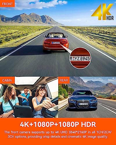 Vantrue N4 Pro 3 Kanal 4K WiFi Dash Cam, STARVIS 2 IMX678 Gece Görüşü, 4K+1080P+1080P Ön İç ve Arka Üçlü Araç Kamerası, Sesli Kontrol, GPS, 4K HDR, 24 Saat Park Modu, Maksimum 512GB Destek - 2