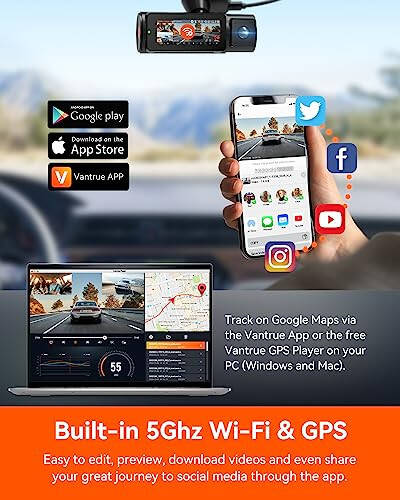 Vantrue N4 Pro 3 Kanal 4K WiFi Dash Cam, STARVIS 2 IMX678 Gece Görüşü, 4K+1080P+1080P Ön İç ve Arka Üçlü Araç Kamerası, Sesli Kontrol, GPS, 4K HDR, 24 Saat Park Modu, Maksimum 512GB Destek - 4