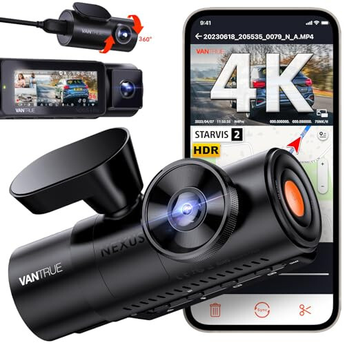 Vantrue N4 Pro 3 Kanal 4K WiFi Dash Cam, STARVIS 2 IMX678 Gece Görüşü, 4K+1080P+1080P Ön İç ve Arka Üçlü Araç Kamerası, Sesli Kontrol, GPS, 4K HDR, 24 Saat Park Modu, Maksimum 512GB Destek - 7