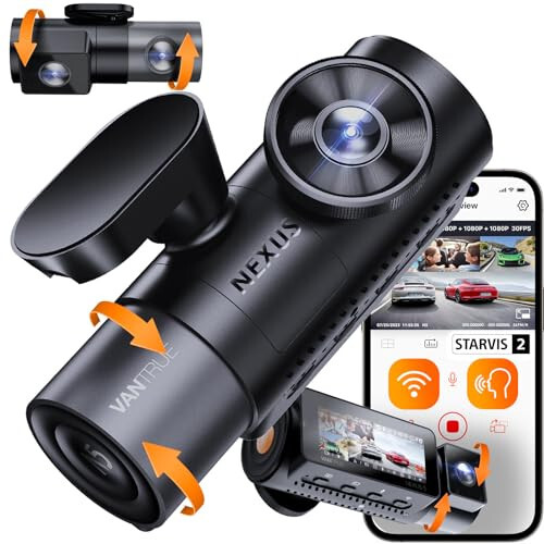 Vantrue N5 4 Kanal WiFi 360° Tüm Taraflı Dash Cam, STARVIS 2 IR Gece Görüşü, 2.7K+1080P*3 Ön Arka İç Dashcam, Sesli Kontrol, GPS, 24 Saat Arabelleğe Alınmış Park Modu Dash Kamera, Maksimum 512GB Desteği - 1