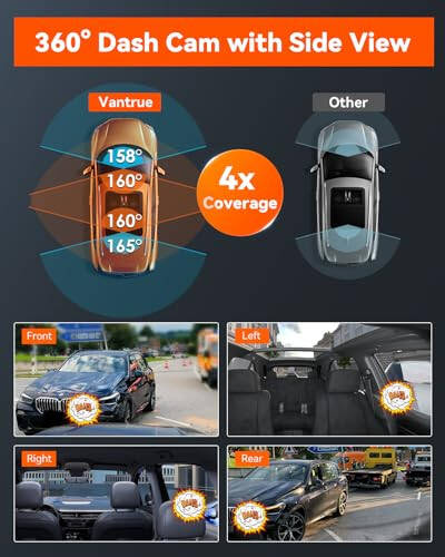 Vantrue N5 4 Kanal WiFi 360° Tüm Taraflı Dash Cam, STARVIS 2 IR Gece Görüşü, 2.7K+1080P*3 Ön Arka İç Dashcam, Sesli Kontrol, GPS, 24 Saat Arabelleğe Alınmış Park Modu Dash Kamera, Maksimum 512GB Desteği - 4