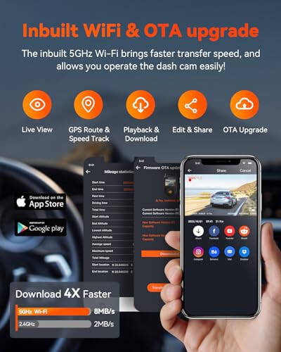 Vantrue S1 Pro 2.7K Ön ve Arka 5G WiFi Çift Dash Cam, STARVIS 2 HDR Gece Görüşü, LTE Desteği, 1440P 60FPS Gizli Araç Dash Kamerası, GPS, Sesli Kontrol, 7/24 Park Modu, Maksimum 512GB Desteği - 4