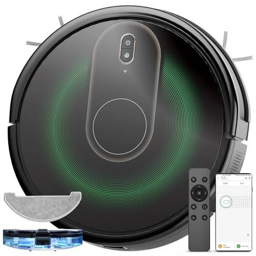 VAOTIDY Robot Vacuum and Mop Combo – 3000Pa Powerful Suction, App/WiFi/Alexa/Siri Control, Slim & Quiet Design, Multi-Mode Cleaning for Hard Floors and Low (Black) - 2