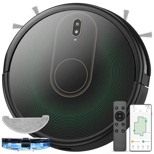 VAOTIDY Robot Vacuum and Mop Combo – 3000Pa Powerful Suction, App/WiFi/Alexa/Siri Control, Slim & Quiet Design, Multi-Mode Cleaning for Hard Floors and Low (Black) - 1