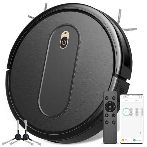 VAOTIDY Robot Vacuum Cleaner - Powerful 2800Pa Suction, App/WiFi/Alexa/Siri Control, 120 Mins Runtime, 2.4GHz, Self-Charging Robotic Vacuum Cleaner for Low Carpet, Pet Hair, Hard Floors (Black) - 1