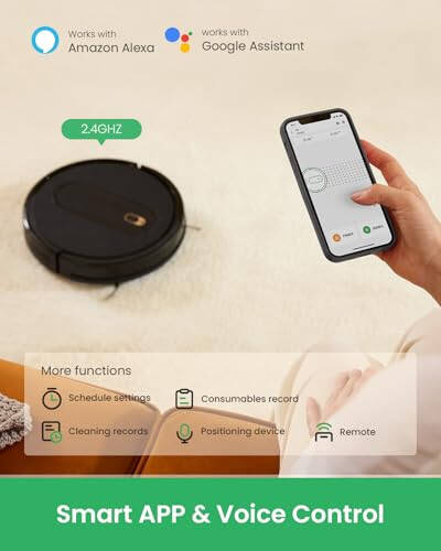 VAOTIDY Robot Vacuum Cleaner - Powerful 2800Pa Suction, App/WiFi/Alexa/Siri Control, 120 Mins Runtime, 2.4GHz, Self-Charging Robotic Vacuum Cleaner for Low Carpet, Pet Hair, Hard Floors (Black) - 4