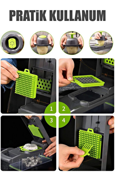 Vegetable Chopper Cube Grater Container Vegetable Chopper Dicer Slicer Cutter Functional Kitchen Set - 4