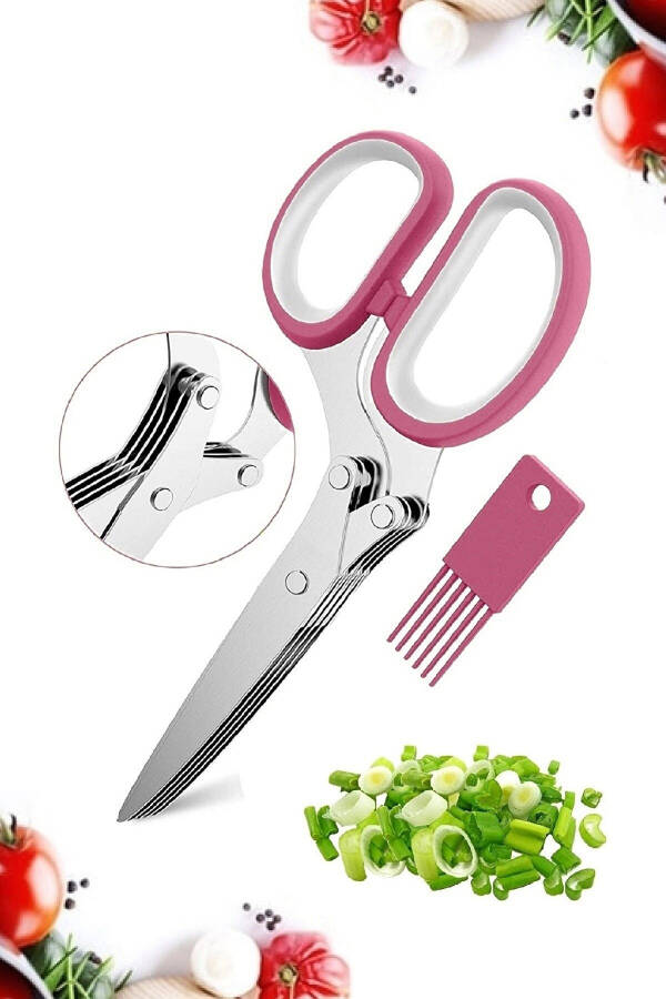 Vegetable Scissors 5 Blade Vegetable Chopper Fruit Cutting Kitchen Parsley Green Onion Cutting Scissors - 2