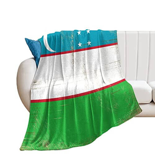 VEHFA Uzbekistan Flag Blanket, Uzbekistan Throws Plush Super Soft Warm Flannel Blanket for Couch Bed Sofa Cover Chair Country Souvenir Travel Gift for Friend Family Teacher 50