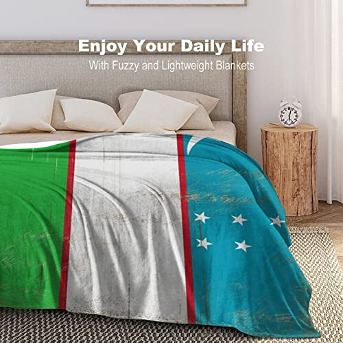 VEHFA Uzbekistan Flag Blanket, Uzbekistan Throws Plush Super Soft Warm Flannel Blanket for Couch Bed Sofa Cover Chair Country Souvenir Travel Gift for Friend Family Teacher 50