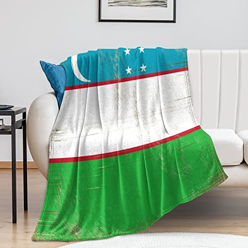 VEHFA Uzbekistan Flag Blanket, Uzbekistan Throws Plush Super Soft Warm Flannel Blanket for Couch Bed Sofa Cover Chair Country Souvenir Travel Gift for Friend Family Teacher 50