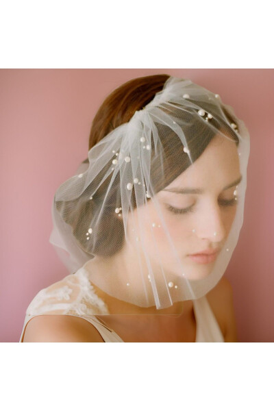 Veil Bridal Hat Cap Beaded - For Wedding Dress, Marriage, Veil, tulle - 1