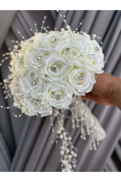 Velvet Rose Bridal Corsage with Pearl Stones - 14