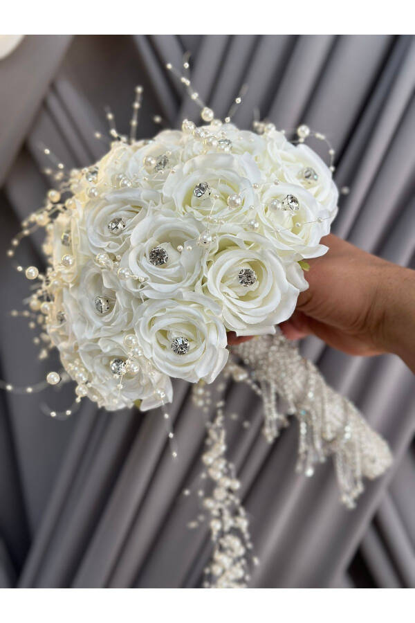 Velvet Rose Bridal Corsage with Pearl Stones - 15