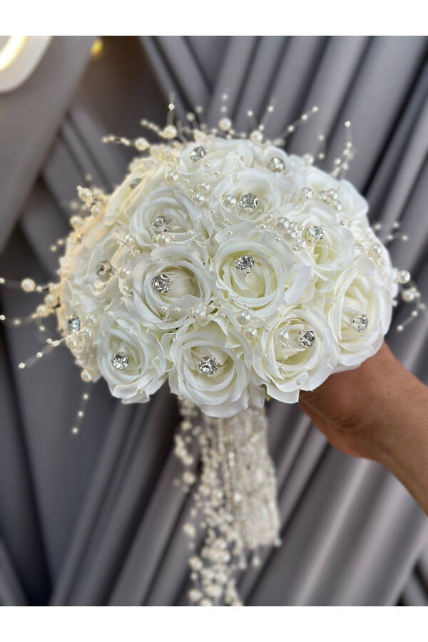 Velvet Rose Bridal Corsage with Pearl Stones - 4