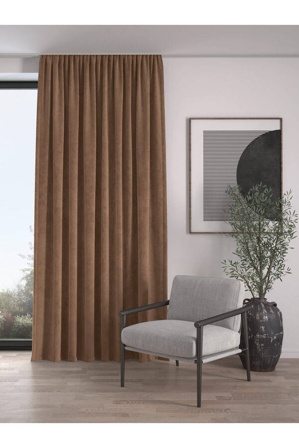 Velvet Texture Extrafor Pleated Chocolate Brown High Quality Blackout Curtain Single Panel - 1