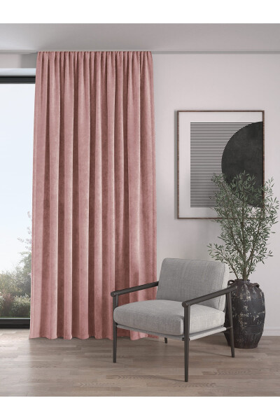 Velvet Textured Extra Wide Pleated Baby Pink High Quality Blackout Curtain Single Panel - 7