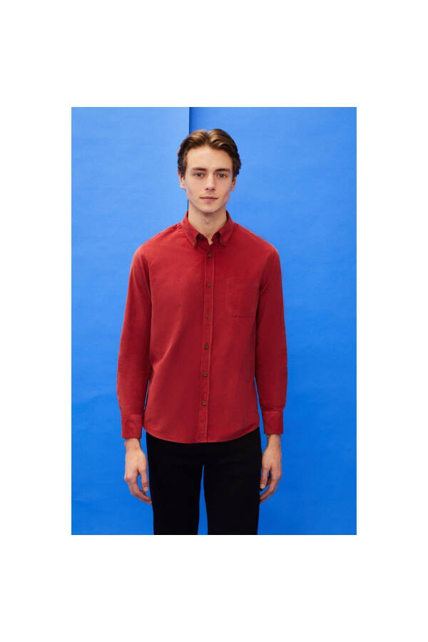 Velvet textured, regular fit shirt. - 6