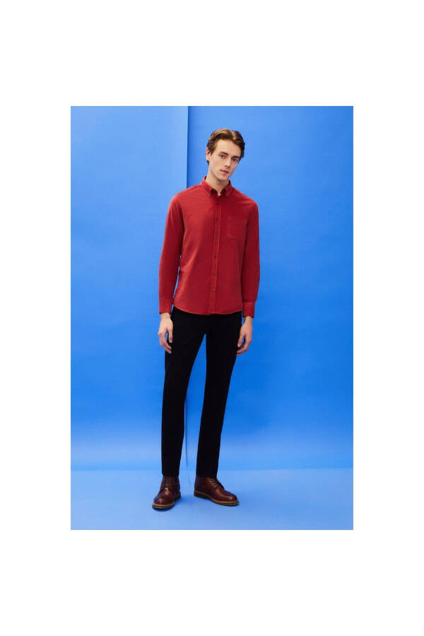 Velvet textured, regular fit shirt. - 7