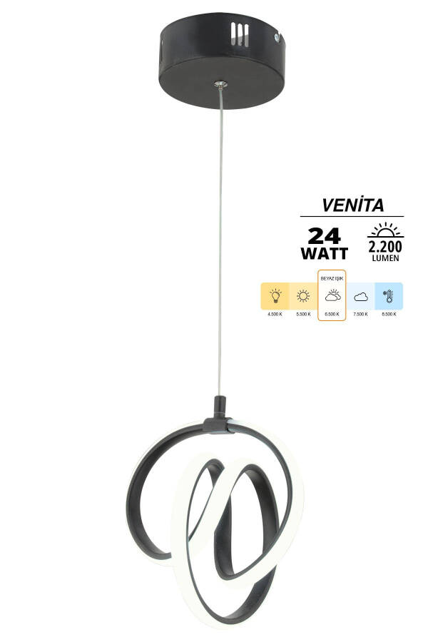 Venita Black Modern Pendant LED Chandelier White Light Living Room Kitchen Room Hall LED Chandelier - 2