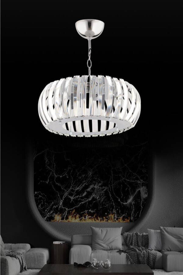 Venus Silver 22 Cm Crystal Stone Chandelier with T. Installation - 1