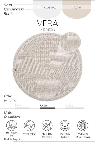 Vera 1455 Beige Rug Kilim Soft Textured Living Room Rug Kitchen Entrance Round Woven Machine Rug - 20