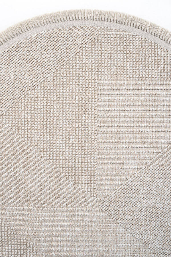 Vera 1455 Beige Rug Kilim Soft Textured Living Room Rug Kitchen Entrance Round Woven Machine Rug - 15