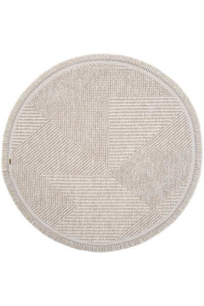 Vera 1455 Beige Rug Kilim Soft Textured Living Room Rug Kitchen Entrance Round Woven Machine Rug - 7