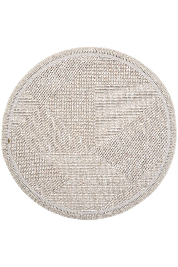 Vera 1455 Beige Rug Kilim Soft Textured Living Room Rug Kitchen Entrance Round Woven Machine Rug - 7