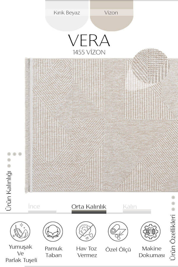 Vera 1455 Vizon Yumuşak Dokulu Halı Kilim Salon Mutfak Koridor Kesme Yolluk Dokuma Makine Halısı - 3