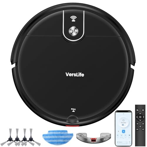 VersLife Robot Vacuum and Mop Combo, 2 in 1 Robotic Vacuum Cleaner with 3000Pa Suction, Remote/APP/Voice Control, Schedule Clean and Automatic Recharge, Ideal for Hard Floor, Carpet, Pet Hair - 1