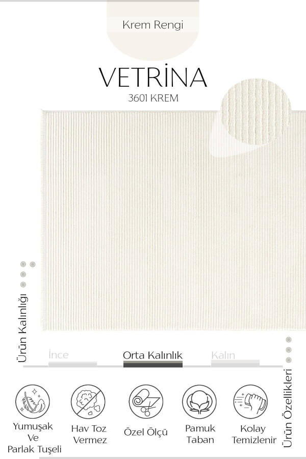 Vetrina 3601 Cream Soft Textured Rug Carpet Living Room Kitchen Corridor Cutting Runner Woven Machine Carpet - 19