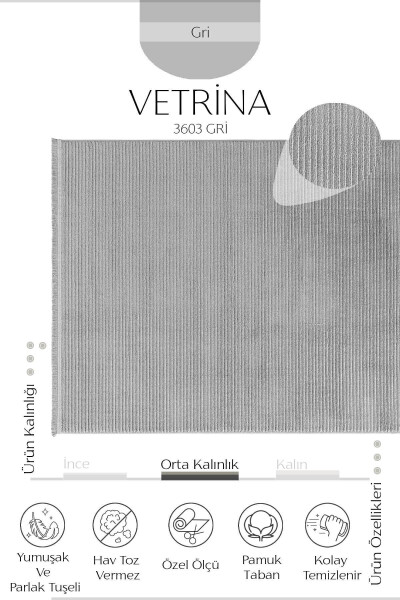 Vetrina 3603 Gri Yumuşak Dokulu Halı Kilim Salon Mutfak Koridor Kesme Yolluk Dokuma Makine Halısı - 27