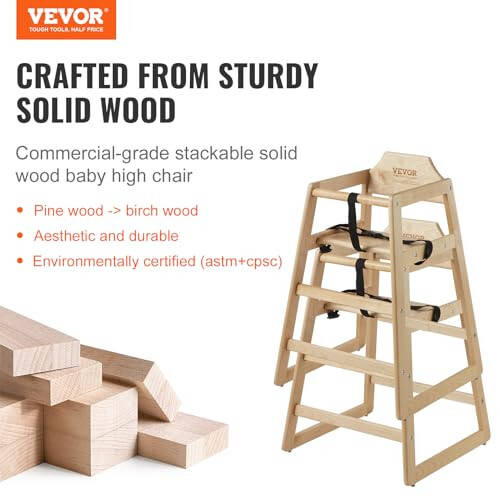 VEVOR Wooden Double Solid Wood Feeding, Eat & Grow Portable High, Easy to Clean Baby Booster Seat, Compact Toddler Chair, Natural - 30