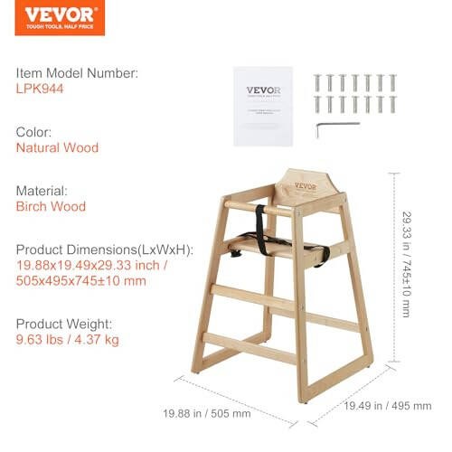 VEVOR Wooden Double Solid Wood Feeding, Eat & Grow Portable High, Easy to Clean Baby Booster Seat, Compact Toddler Chair, Natural - 35