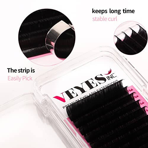 VEYES INC Classic Volume Lash Extensions 0.03-0.20 J/B/L/C/CC/D/DD Curl 5-25mm Mixed & Single Length Tray, Premium Silk Eyelashes, Professional Supplies for Lash Techs(Matte Black 0.07 C 8-16mm) - 2