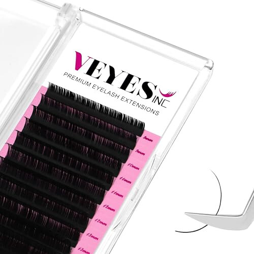 VEYES INC Classic Volume Lash Extensions 0.03-0.20 J/B/L/C/CC/D/DD Curl 5-25mm Mixed & Single Length Tray, Premium Silk Eyelashes, Professional Supplies for Lash Techs(Matte Black 0.07 D 8-16mm) - 1