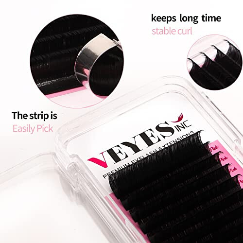 VEYES INC Classic Volume Lash Extensions 0.03-0.20 J/B/L/C/CC/D/DD Curl 5-25mm Mixed & Single Length Tray, Premium Silk Eyelashes, Professional Supplies for Lash Techs(Matte Black 0.07 D 8-16mm) - 2