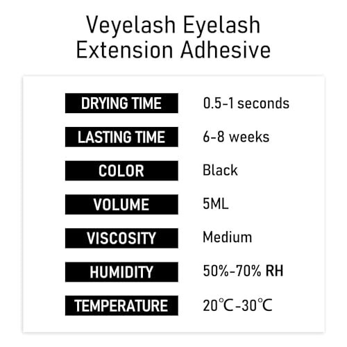 VEYES INC Eyelash Extension Glue - Extra Strong Professional Lash Glue 5ml | 1 Sec Drying time | Retention - 8 Weeks | Black Adhesive for Semi-Permanent Extensions Professional Use Only - 6