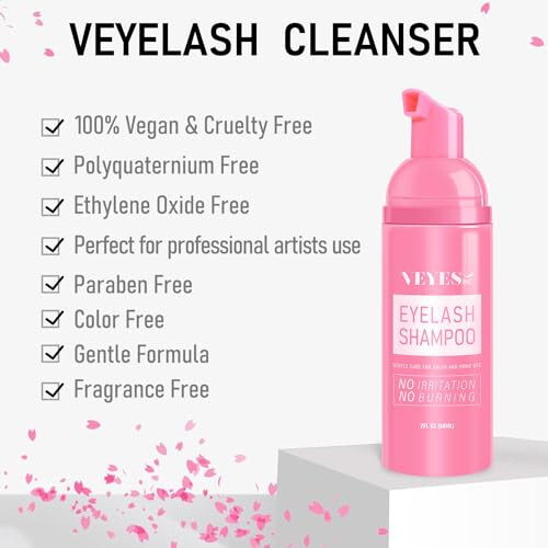 VEYES INC Kirpik Uzatma Şampuanı. Uzatılmış ve Doğal Kirpikler İçin Kirpik Yıkama. Kirpik Uzatma Temizleyici + Fırça, Yağ ve Sülfat İçermez, 60ml. Salon ve Ev Bakımı İçin Kirpik Malzemeleri - 2