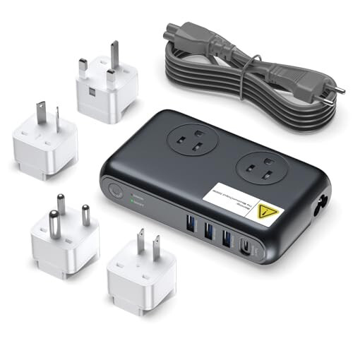 VHBW Evrensel Seyahat Adaptörü 220V - 110V Voltaj Dönüştürücü 200W Maşa, Düzleştirici ve Şarj Cihazları İçin 3 Port USB, 1 Type C ve Dünya Çapında Fiş Adaptörü (UK/AU/US/EU/in) - 1