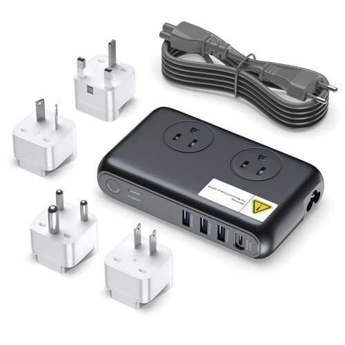 VHBW Universal sayohat adapteri 220V dan 110V ga kuchlanish konvertori 200W soch kıvırgich, teklashtiruvchi va zaryadlovchi qurilmalar uchun 3 portli USB, 1 Type C va Butun dunyo bo'ylab vilka adapteri (UK/AU/US/EU/in) - 1